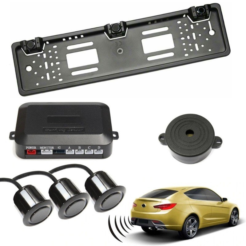 Set senzori parcare auto cu buzzer pe suport numar